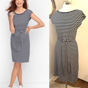 Talbots Navy and White Striped Midi Dress